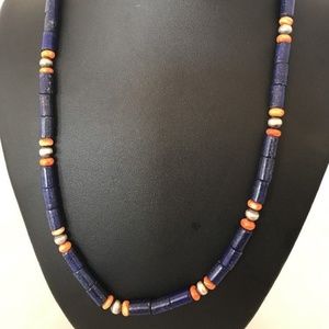 Tube Beads Lapis Lazuli Sterling Silver Men's Nklc